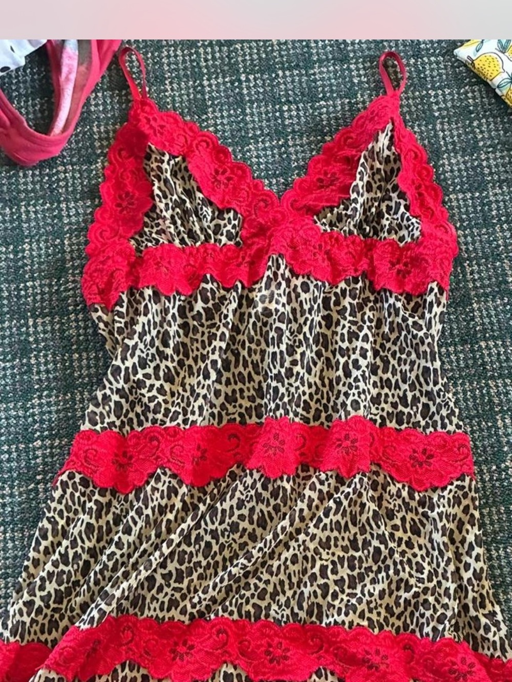 Rampage Leopard Print Camisole with Red Lace Trim